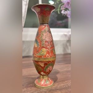 Vintage Enamel Brass Vase